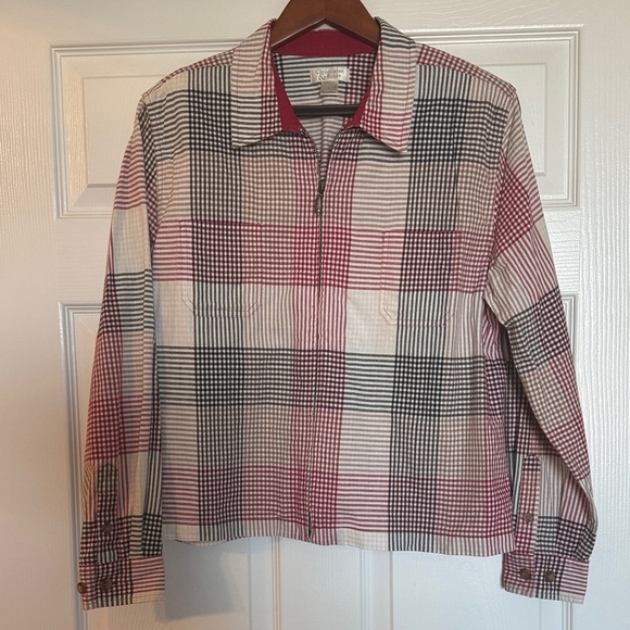 Jackets & Blazers - Red, Black and White Plaid Zip Up Collard Cottagecore 100% Cotton Jacket